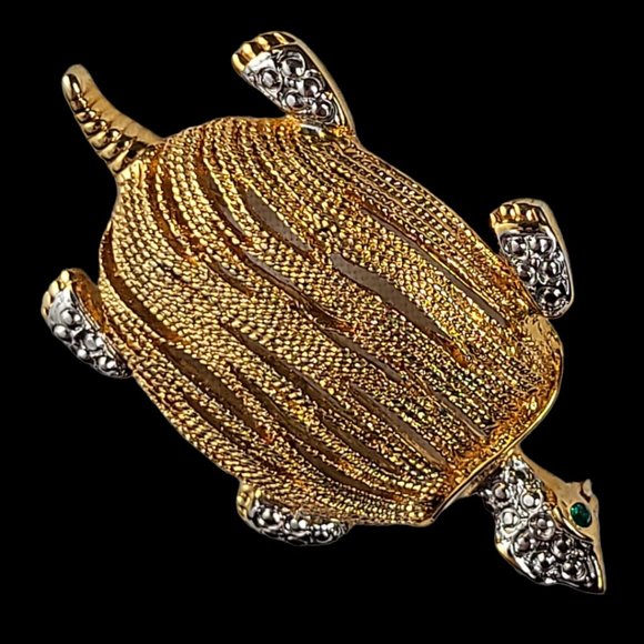 Vintage 90's Brooch Sea Turtle Gold and Silver Tone Finishes - Picture 2 of 6